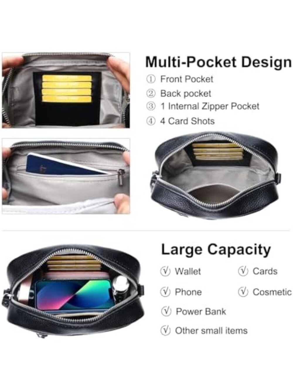 Stylish Small Leather Crossbody Bag for Women | Trendy Handbag with Wide Strap - Picture 4 of 6